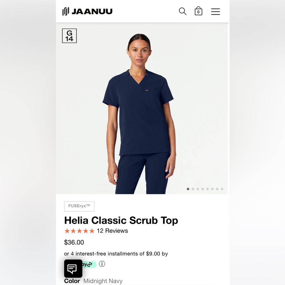 Jaanuu XS Navy scrub top